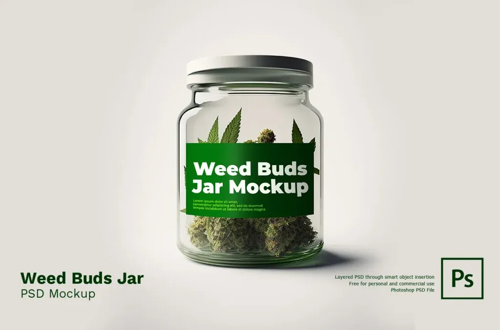 weed buds jar mockup